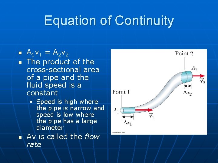 Equation of Continuity n n A 1 v 1 = A 2 v 2