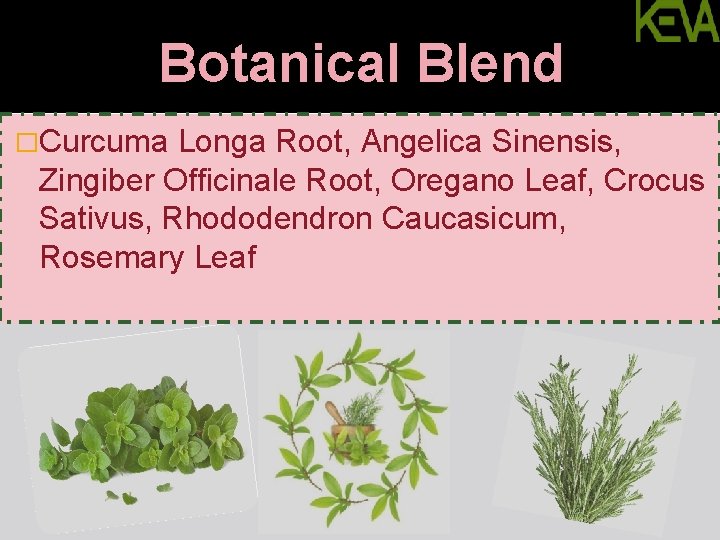 Botanical Blend �Curcuma Longa Root, Angelica Sinensis, Zingiber Officinale Root, Oregano Leaf, Crocus Sativus,