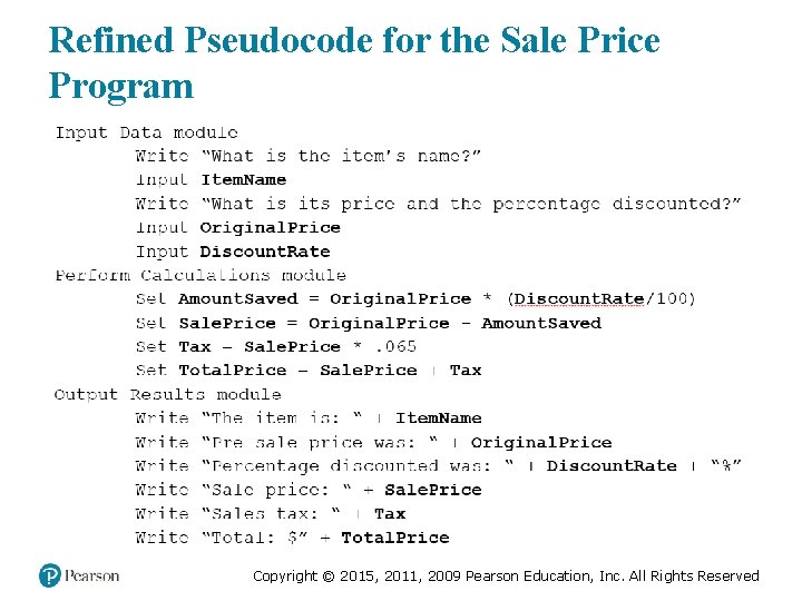 Refined Pseudocode for the Sale Price Program Medical Law and Ethics, Fifth Edition ©