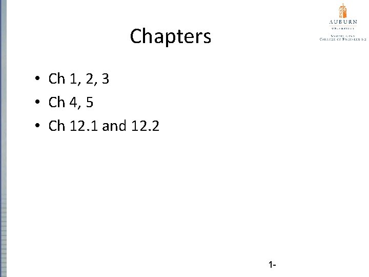 Chapters • Ch 1, 2, 3 • Ch 4, 5 • Ch 12. 1