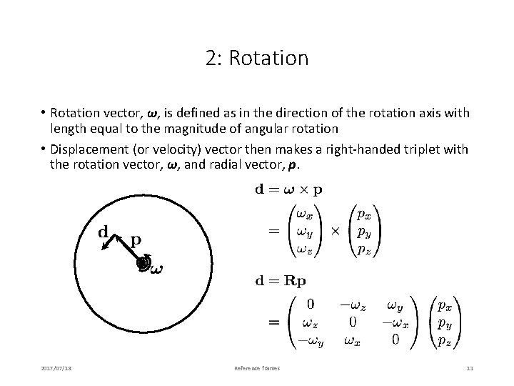 2: Rotation • Rotation vector, ω, is defined as in the direction of the