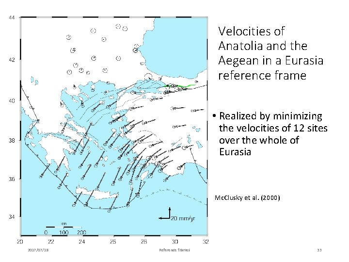 Velocities of Anatolia and the Aegean in a Eurasia reference frame • Realized by