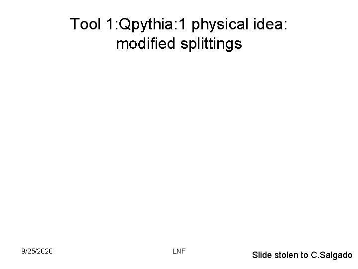 Tool 1: Qpythia: 1 physical idea: modified splittings 9/25/2020 LNF Slide stolen to C.