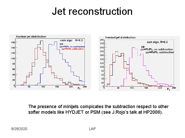 Jet reconstruction The presence of minijets compicates the subtraction respect to other softer models