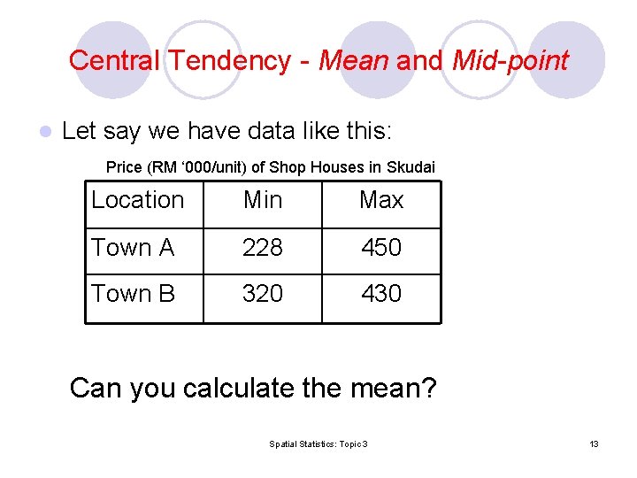 Central Tendency - Mean and Mid-point l Let say we have data like this: