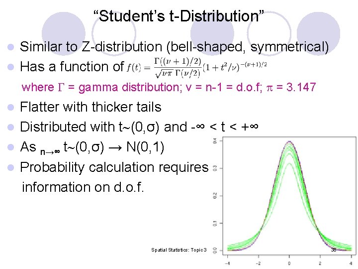 “Student’s t-Distribution” Similar to Z-distribution (bell-shaped, symmetrical) l Has a function of where =