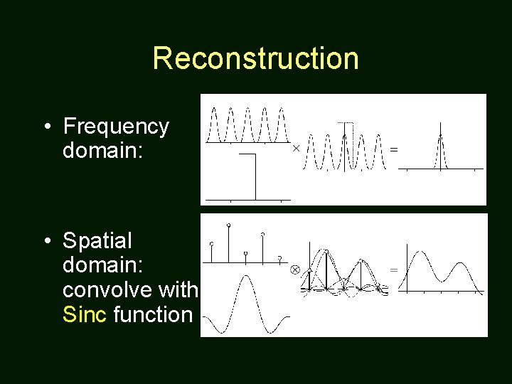 Reconstruction • Frequency domain: • Spatial domain: convolve with Sinc function 