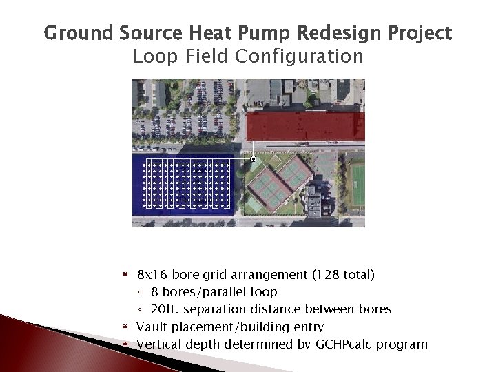 Ground Source Heat Pump Redesign Project Loop Field Configuration 8 x 16 bore grid