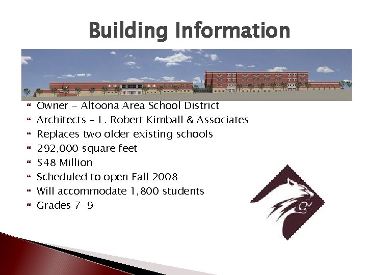 Building Information Owner - Altoona Area School District Architects - L. Robert Kimball &