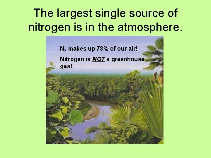 The largest single source of nitrogen is in the atmosphere. N 2 makes up