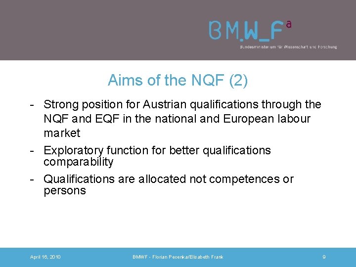 Aims of the NQF (2) - Strong position for Austrian qualifications through the NQF