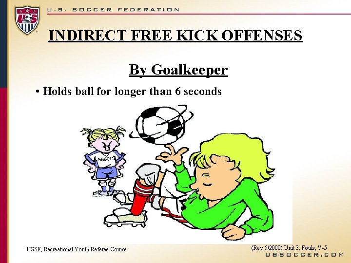 INDIRECT FREE KICK OFFENSES By Goalkeeper • Holds ball for longer than 6 seconds