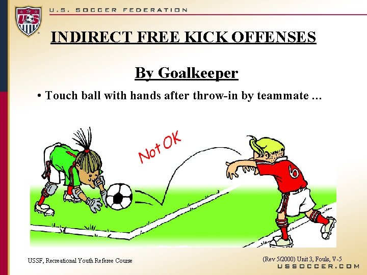 INDIRECT FREE KICK OFFENSES By Goalkeeper • Touch ball with hands after throw-in by