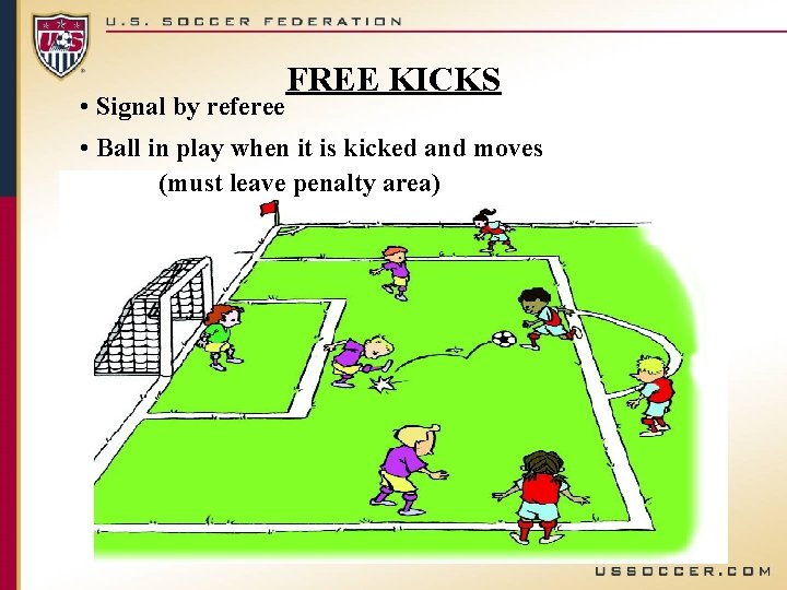  • Signal by referee FREE KICKS • Ball in play when it is
