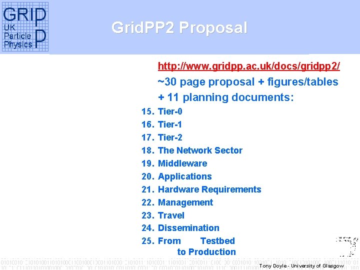 Grid. PP 2 Proposal http: //www. gridpp. ac. uk/docs/gridpp 2/ ~30 page proposal +