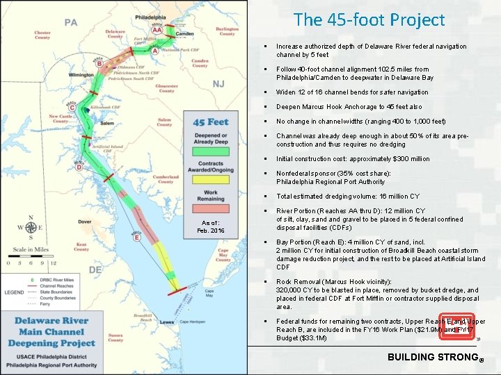 The 45 -foot Project Increase authorized depth of Delaware River federal navigation channel by