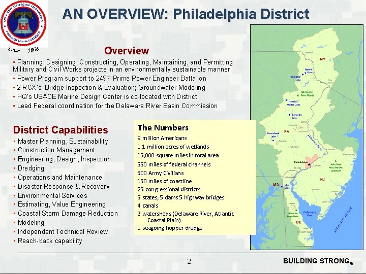 AN OVERVIEW: Philadelphia District Since 1866 Overview • Planning, Designing, Constructing, Operating, Maintaining, and