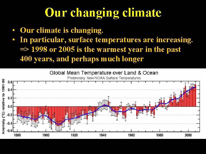 Our changing climate • Our climate is changing. • In particular, surface temperatures are