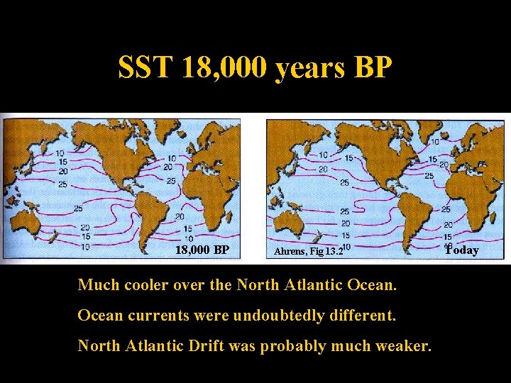 SST 18, 000 years BP 18, 000 BP Ahrens, Fig 13. 2 Much cooler