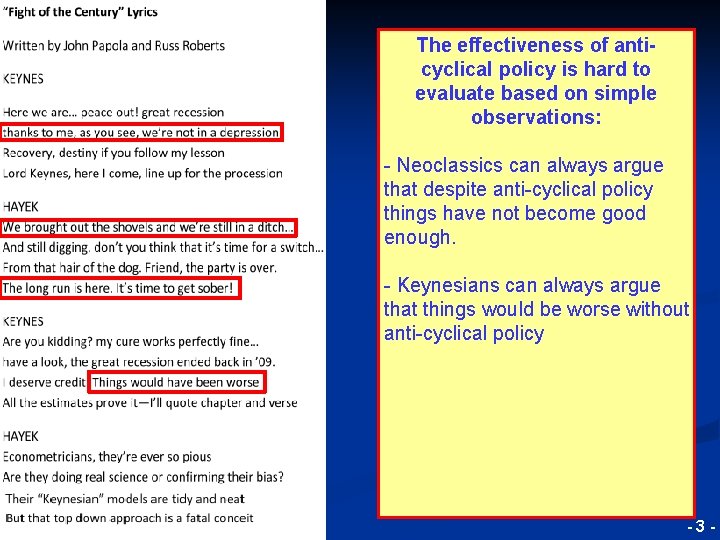 The effectiveness of anticyclical policy is hard to evaluate based on simple observations: -