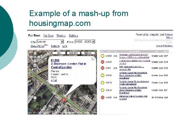 Example of a mash-up from housingmap. com Example of a mash-up from housingmap. com