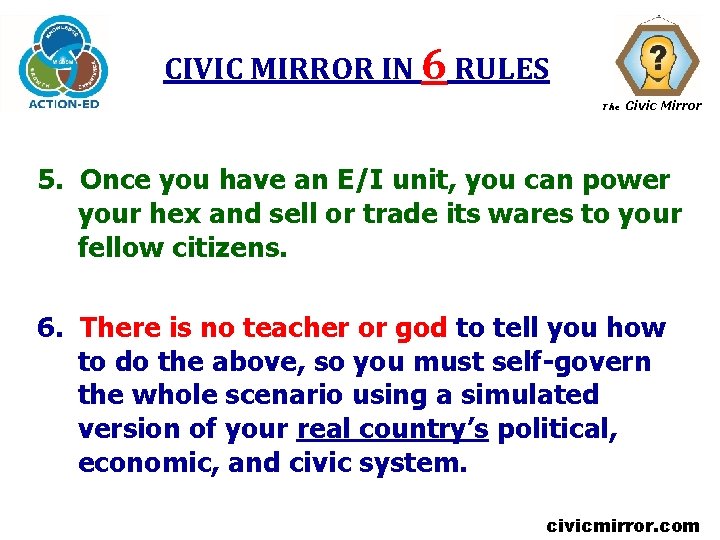 CIVIC MIRROR IN 6 RULES The Civic Mirror 5. Once you have an E/I