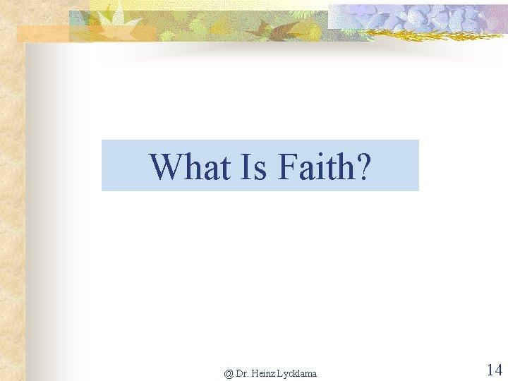 What Is Faith? @ Dr. Heinz Lycklama 14 