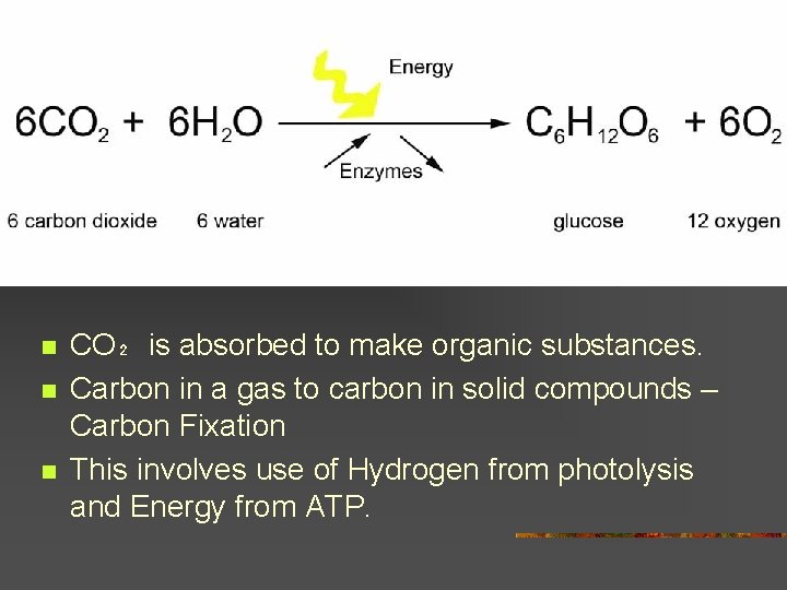n n n CO₂ is absorbed to make organic substances. Carbon in a gas