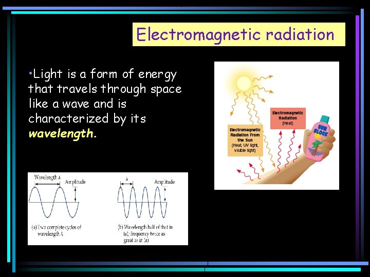 Electromagnetic radiation • Light is a form of energy that travels through space like