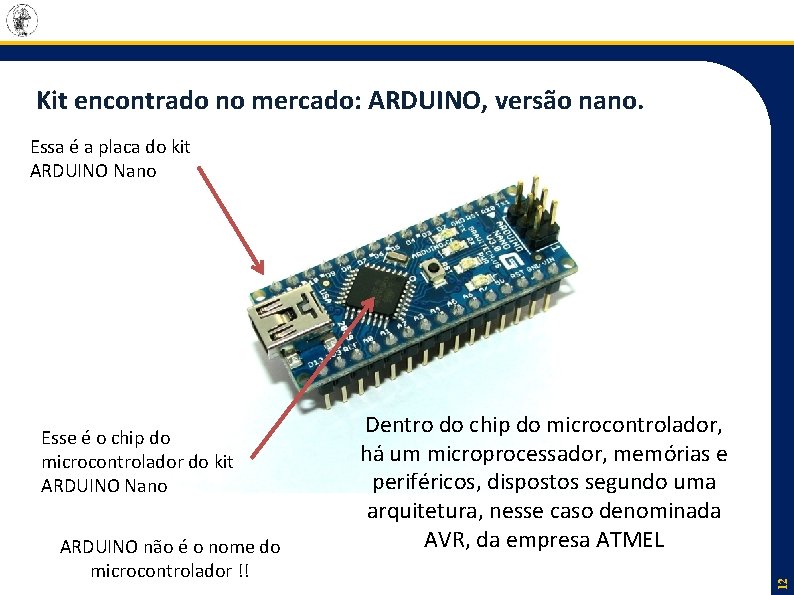 Kit encontrado no mercado: ARDUINO, versão nano. Essa é a placa do kit ARDUINO