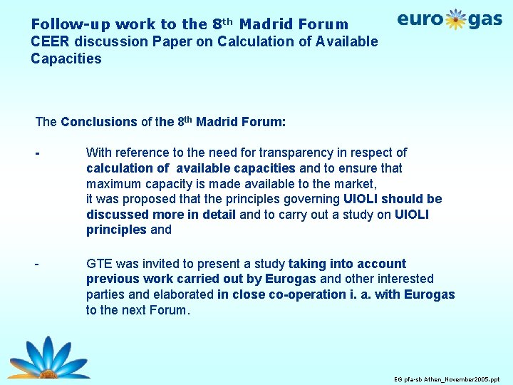 Follow-up work to the 8 th Madrid Forum CEER discussion Paper on Calculation of