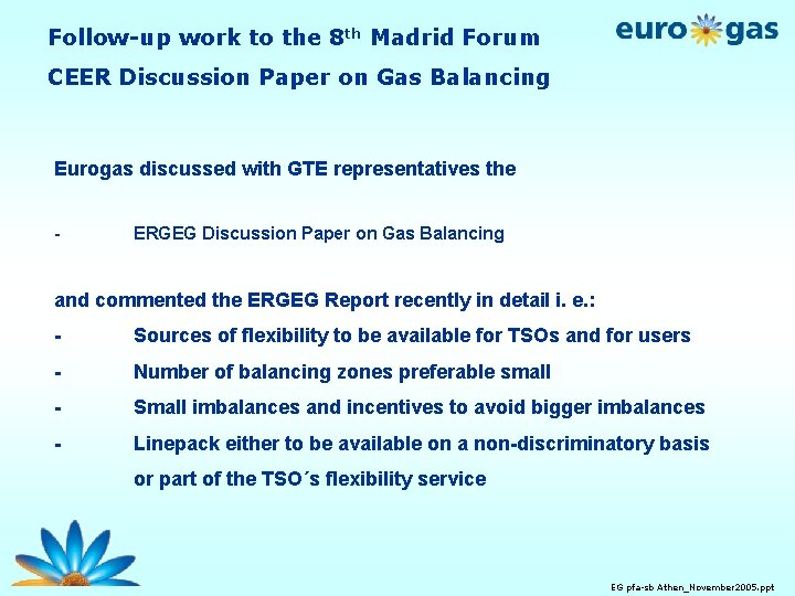 Follow-up work to the 8 th Madrid Forum CEER Discussion Paper on Gas Balancing