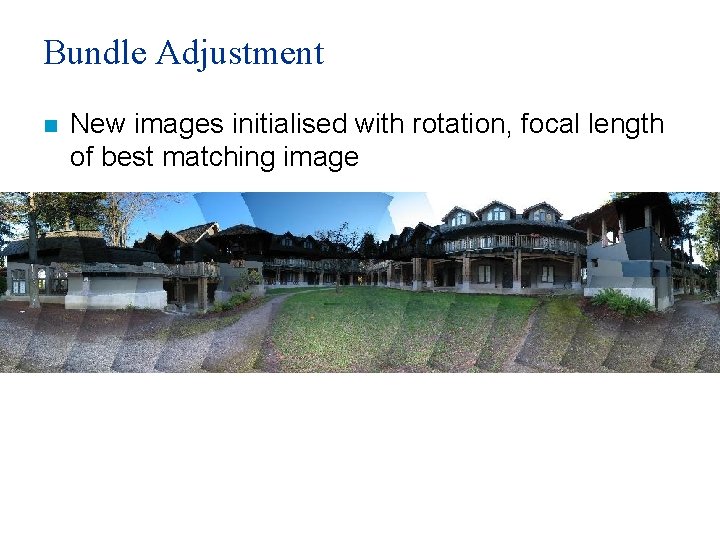Bundle Adjustment n New images initialised with rotation, focal length of best matching image
