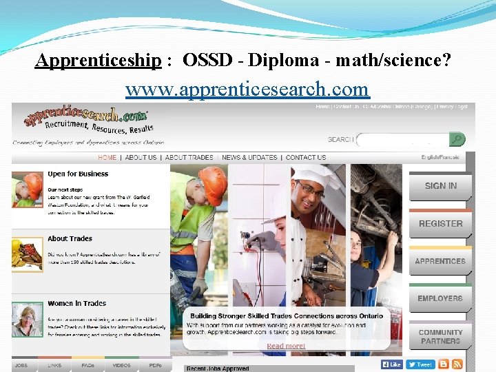 Apprenticeship : OSSD - Diploma - math/science? www. apprenticesearch. com 