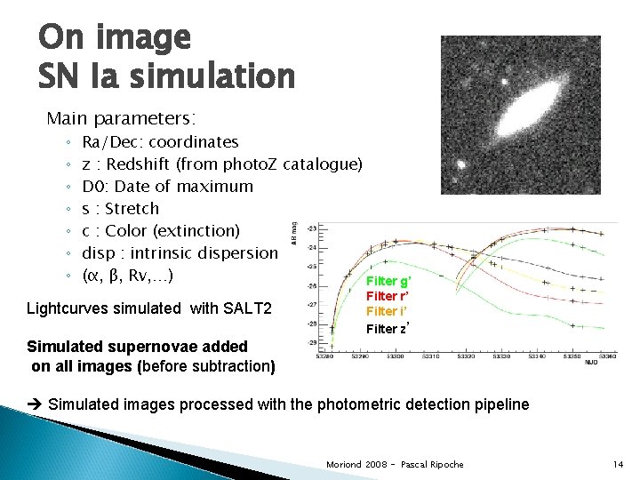 On image SN Ia simulation Main parameters: ◦ ◦ ◦ ◦ Ra/Dec: coordinates z