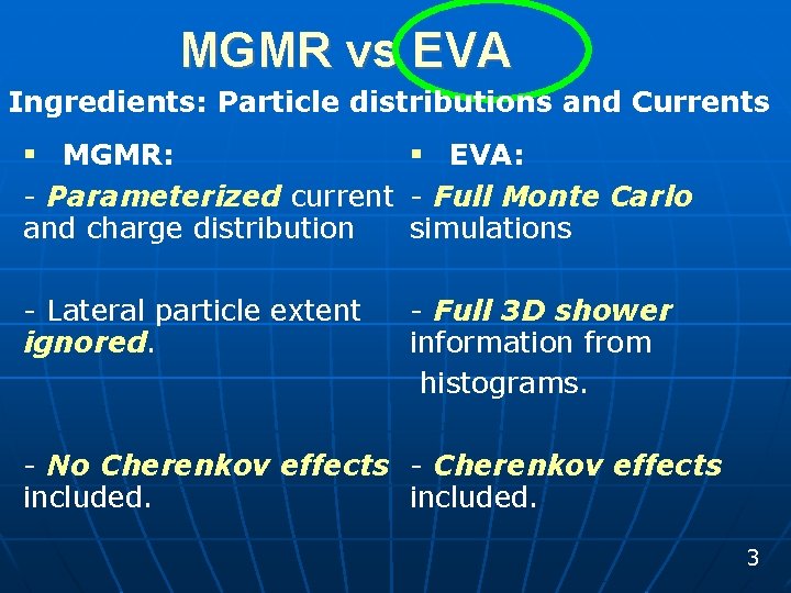MGMR vs EVA Ingredients: Particle distributions and Currents § MGMR: § EVA: - Parameterized