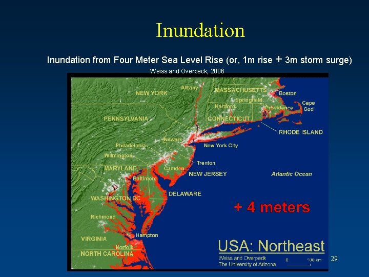 Inundation from Four Meter Sea Level Rise (or, 1 m rise + 3 m