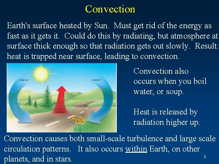 Convection Earth's surface heated by Sun. Must get rid of the energy as fast