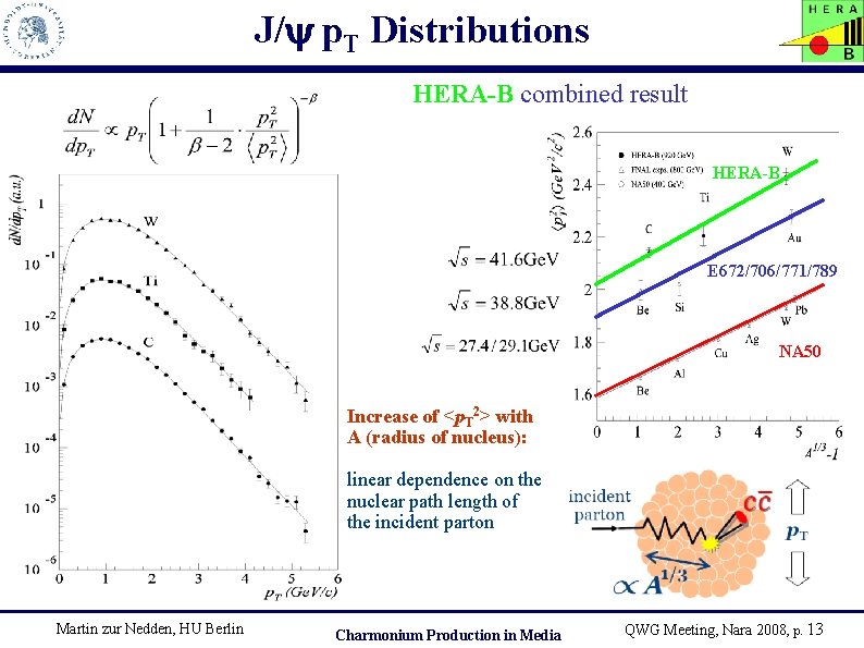 J/ p. T Distributions HERA-B combined result HERA-B E 672/706/771/789 NA 50 Increase of