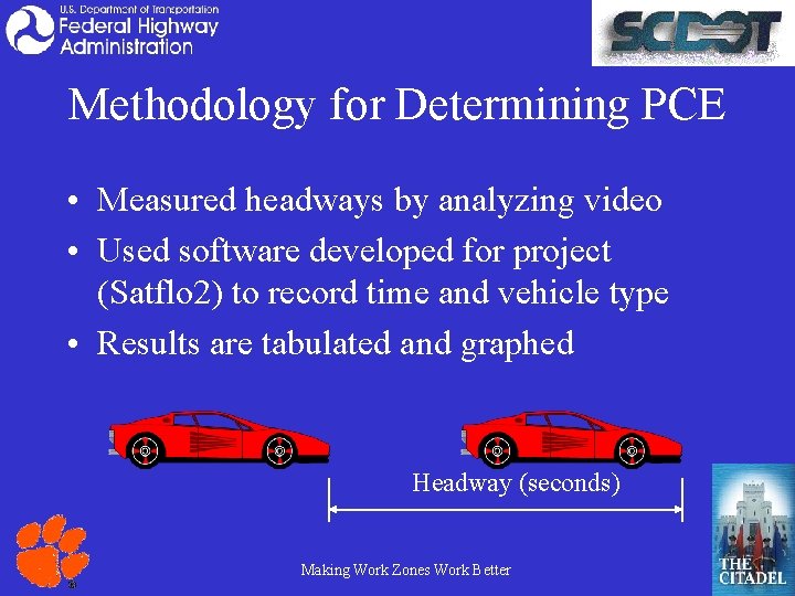 Methodology for Determining PCE • Measured headways by analyzing video • Used software developed