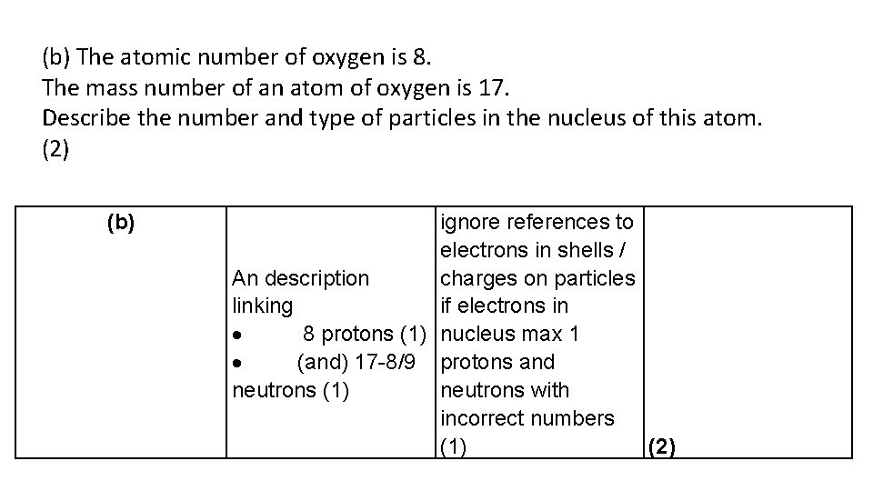 (b) The atomic number of oxygen is 8. The mass number of an atom