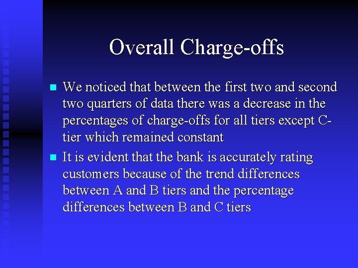 Overall Charge-offs n n We noticed that between the first two and second two