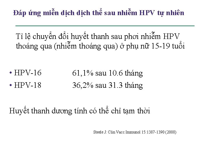 Đáp ứng miễn dịch thể sau nhiễm HPV tự nhiên Tỉ lệ chuyển đổi