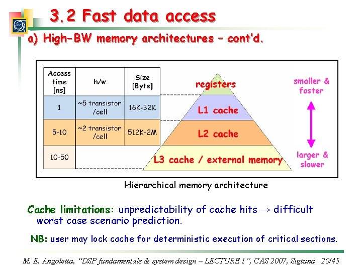 3. 2 Fast data access a) High-BW memory architectures – cont’d. Hierarchical memory architecture