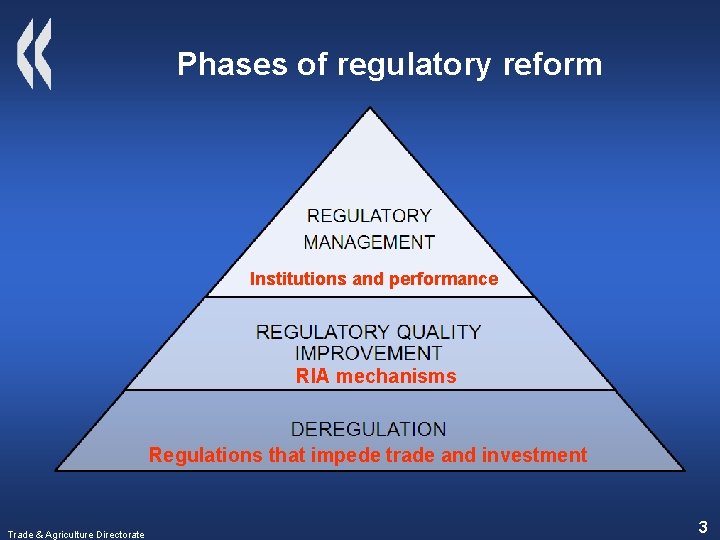 Phases of regulatory reform Institutions and performance RIA mechanisms Regulations that impede trade and