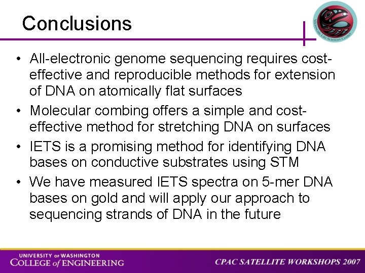 Conclusions • All-electronic genome sequencing requires costeffective and reproducible methods for extension of DNA