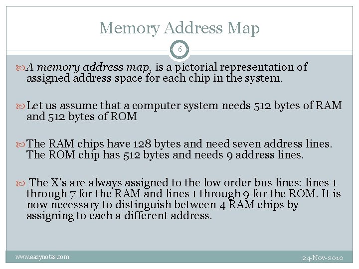 Memory Address Map 6 A memory address map, is a pictorial representation of assigned Memory Address Map 6 A memory address map, is a pictorial representation of assigned