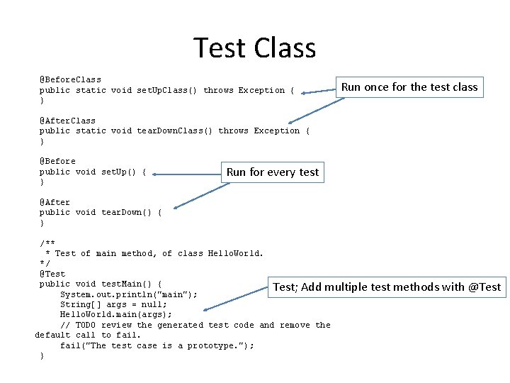 Test Class @Before. Class public static void set. Up. Class() throws Exception { } Test Class @Before. Class public static void set. Up. Class() throws Exception { }