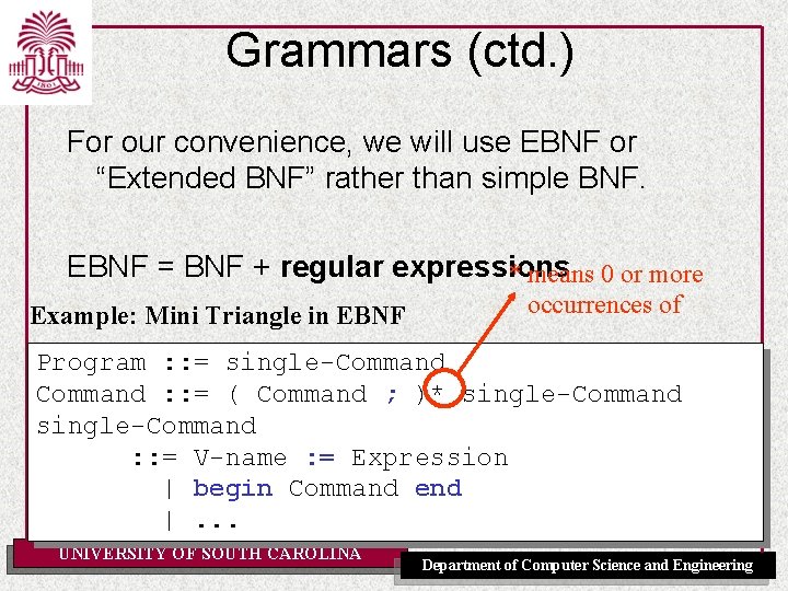 Grammars (ctd. ) For our convenience, we will use EBNF or “Extended BNF” rather