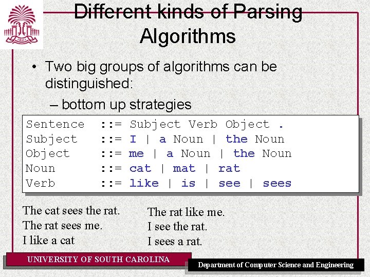 Different kinds of Parsing Algorithms • Two big groups of algorithms can be distinguished: